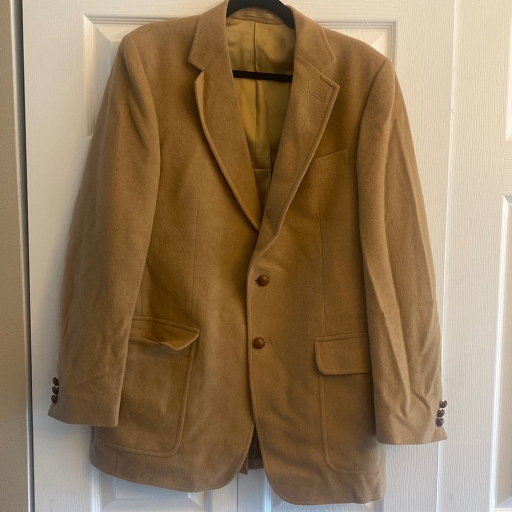 Stanley Blacker Mens Large Camel Brown Cashmere Blazer‎ Sportscoat Classic